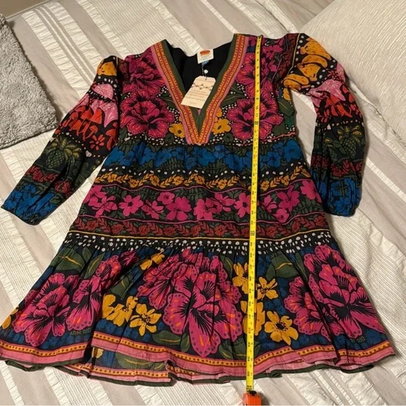 🌺 Farm Rio Floral V-Neck Tiered Dress – NWT Size Large NWT Anthropologie - Picture 7 of 7